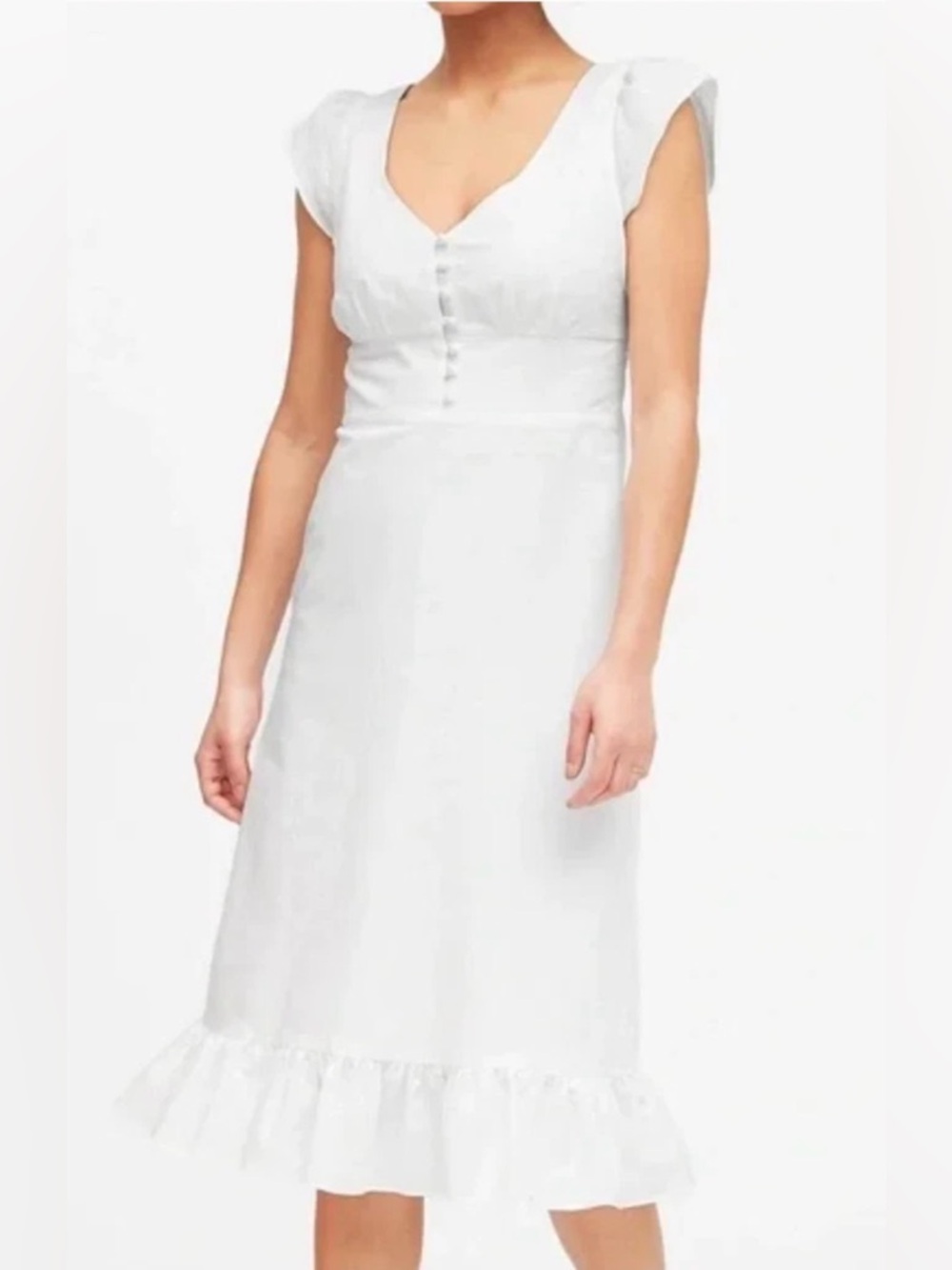 Banana Republic linen-Cotton Button-Front Midi Dress white size 12